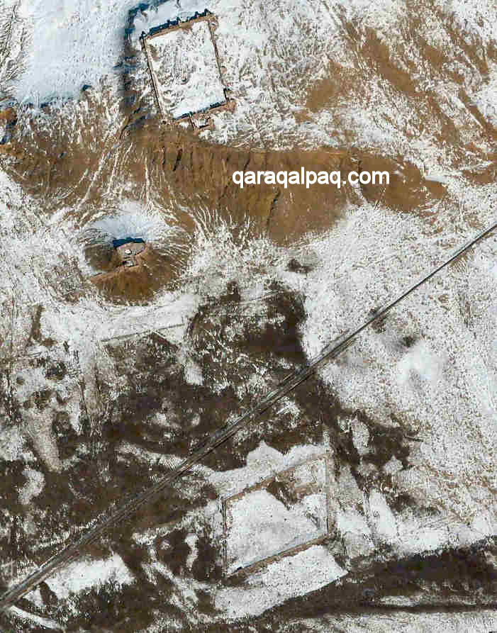 Satellite view of the three Ayaz Qala forts