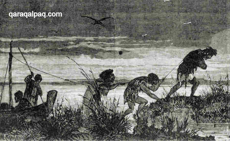 Poor Karakalpak barge haulers