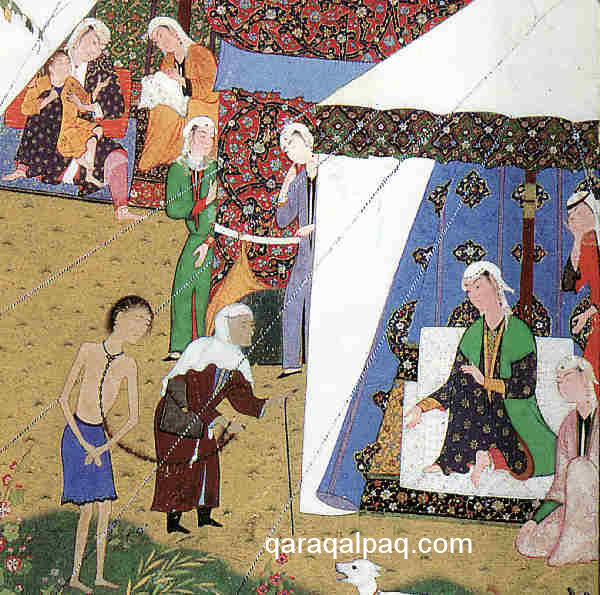 Majnun brought in chains to Layla's tent