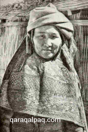 Woman modelling a kiymeshek, Moynaq